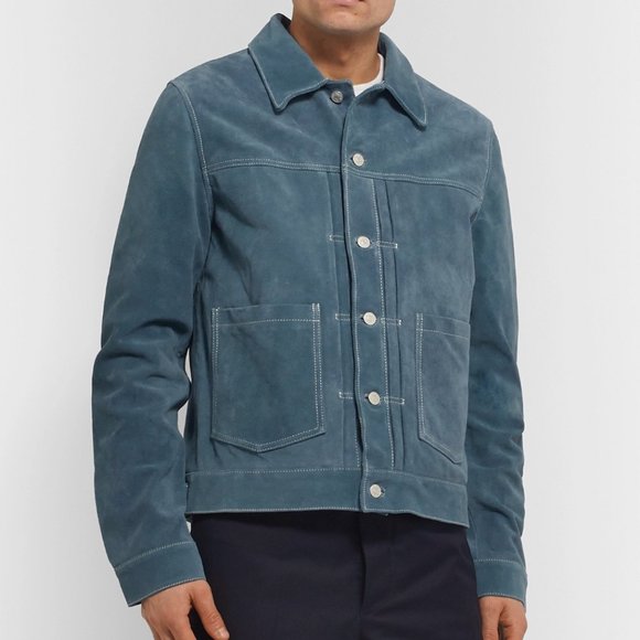NEW Officine Generale Leo Suede Trucker Jacket blue XL - Picture 1 of 11